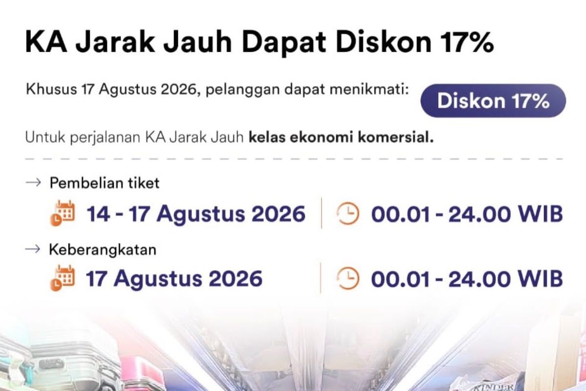 Sambut Kemerdekaan RI 2026, KAI Tebar Diskon Tiket 17% Spesial Agustus