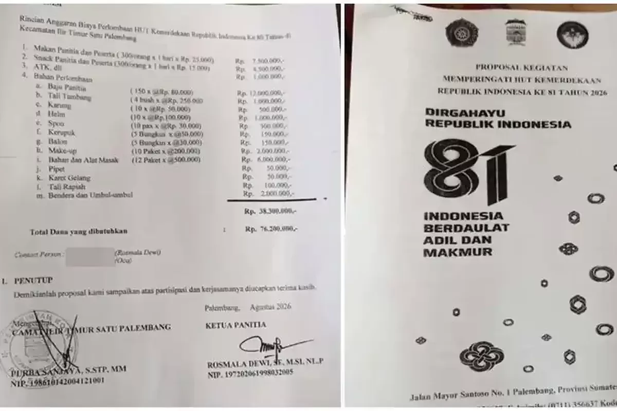Selisih Anggaran HUT RI Palembang: Rp 38 Juta Jadi Rp 76 Juta, Wali Kota Minta Inspektorat Audit